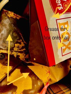 Grease soaked chicken box & paper carry bag