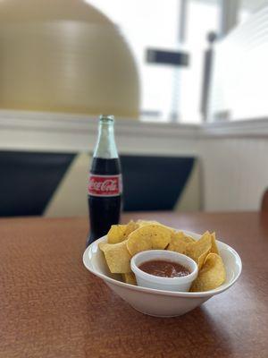 Chips and salsa; Mexican Coke