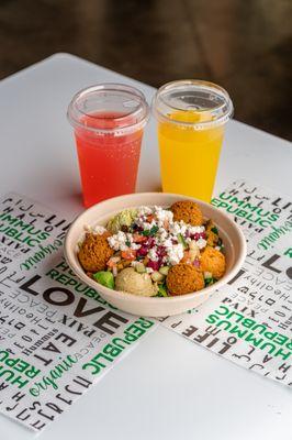 Refreshing Lemonade with a falafel bowl