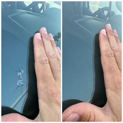 Rock Chip repair before and after