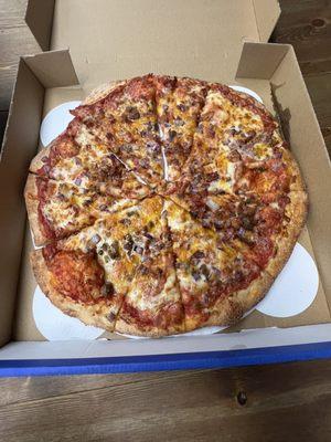 Bacon double cheeseburger pizza