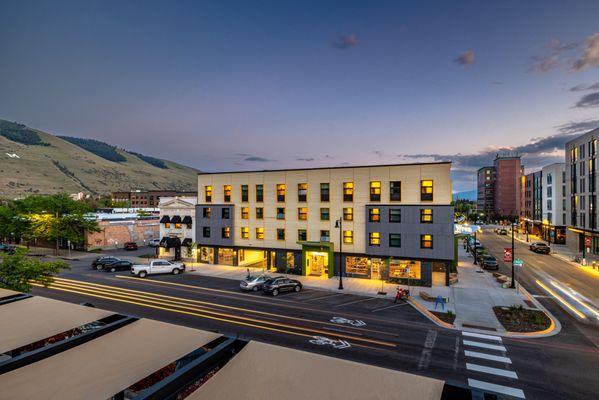 Exterior of The Wren at dusk