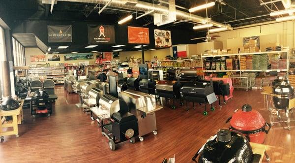 The sea of grills at Texas Star Grill Shop.  We have the best brands at the best prices.