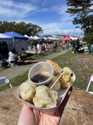 5 pan fried buns with various fillings at the Outer Sunset Farmers Market