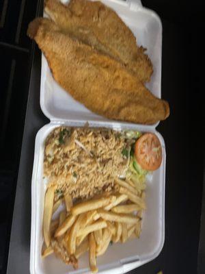 Fried Fish, Shrimp & Fish Fried Rice, Fries, Salad