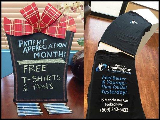 In honor of our patients, each person that makes the healthy decision to take up care receives a free T-Shirt & Pen!