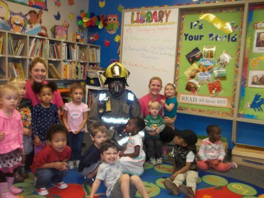 Our Leapin' Lizards learning about fire safety with the Rockdale County Fire Department