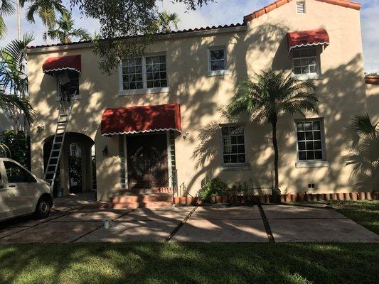 Nice window and front door awnings on coral Gables Miami Florida