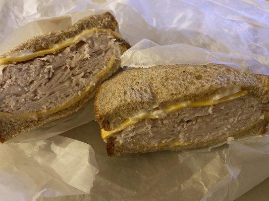 Turkey on whole wheat with American cheese and Mayo