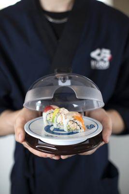 Rainbow Roll Sushi Plate on Mr. Fresh at Kura Revolving Sushi Bar.