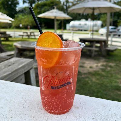 New on the fall menu,  Spiced Cranberry Bubbly! A non-coffee fall refresher with spiced cranberry, cranberry juice, energy boost and soda