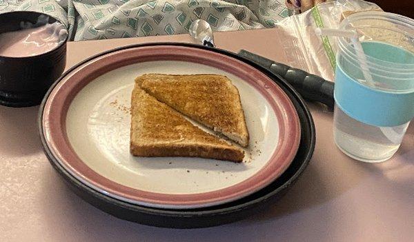 Breakfast consisted of dry toast and yogurt served by nurse to resident and that was ALL she brought