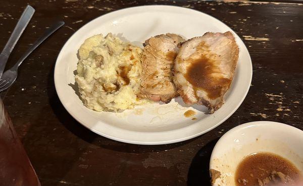 Pork loin roast with mashed potatoes and gravy lunch special