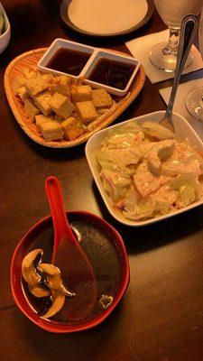 Tofu appetizer and miso soup/salad