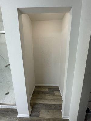 This was a single shower stall that we had them turn into a linen closet. We will finish it and put on a door ourselves.