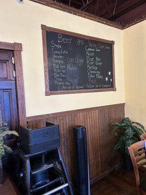 Beer & Wine menu