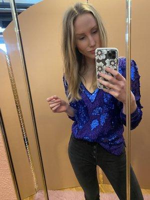 Blue sequin top (via hmchicvintage) in The Nest