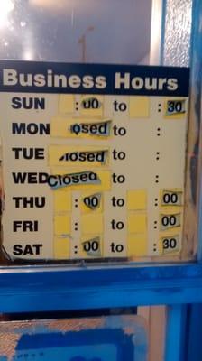 Here are the hours posted. :) They are open Thursday through Sunday