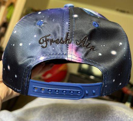 Fresh Midnight Galaxy hat by Fresh Air Clothing~ Handcrafted snapback I picked for hubby! Hat purchase plants a tree!