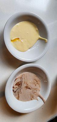 Mango mousse and chocolate mousse