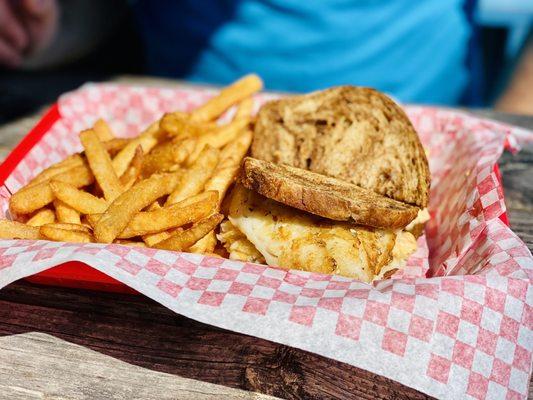 House speciality. Local Grouper Ruben w/Swiss cheese kraut & Russian dressing :)...