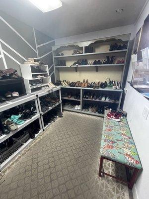 Shoe room for ladies! There's a small bench and plenty of space to try on shoes