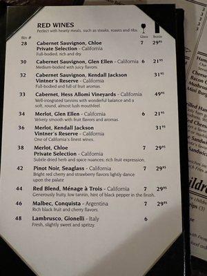 wine menu