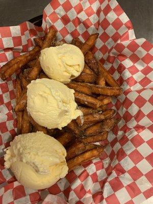 Sweet Potato Fries and Vanilla ice cream