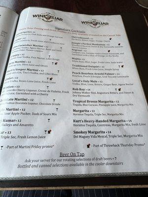 Cocktail menu