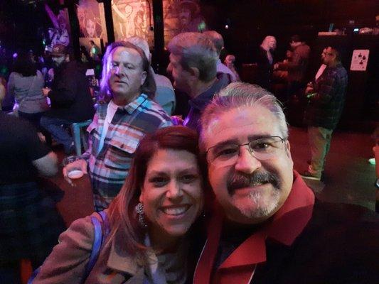 Great time last night watching AC DC cover band... Hey prima Kathy, Buff in the background.