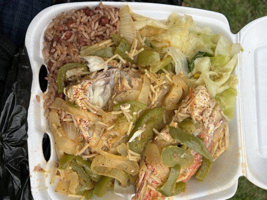 Red Snapper Dinner Steamed Cabbage Rice & Peas