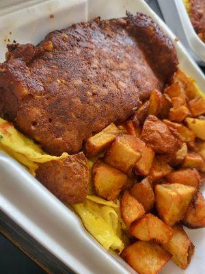 Corned beef hash and greek omelette