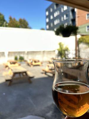 Fresh hop beer on their sunny patio