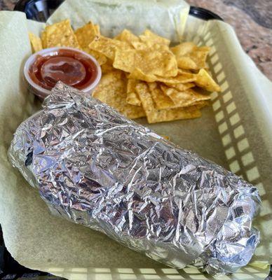 The Burrito Basket with Tortilla Chips and Salsa.