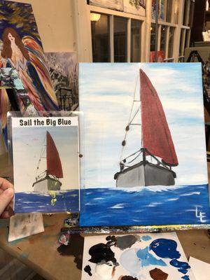 The instructional card on the left, & the finished painting (I have never painted before, so the instructions are clear)