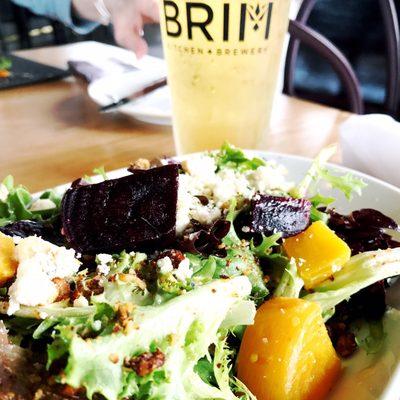 Beet and blue salad with Thai'd to the Tracks pint.