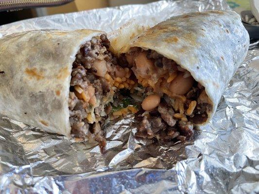 Inside regular asada burrito