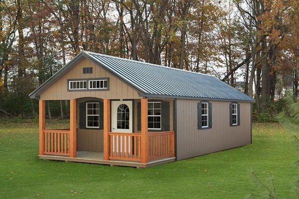 14x32 Cabin
with optional metal roof and additional windows and cedar railings & posts