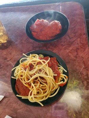 Kids Spaghetti and Meatballs was not good!  The meatballs were mealy at best!  Order something else.  My grandson left hungry!!