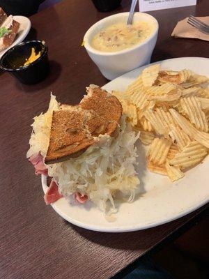 Mangers Special - Ruben sandwich, chips with potato soup