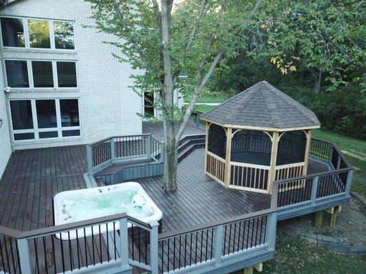 Trex multi level deck with hot tub and gazebo