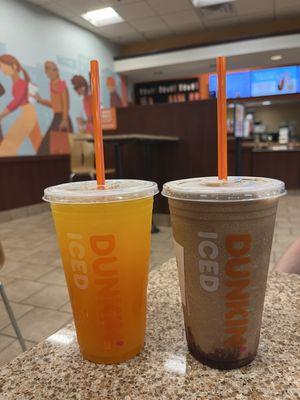 Mango pineapple refresher + Frozen Coffee Mocha (medium)