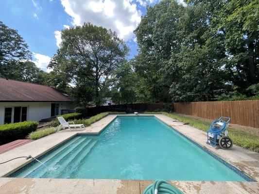 This pool is clean and clear, it may be hard to believe this pool was deep green only a week ago.