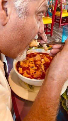 Husband Loving the Menudo!!