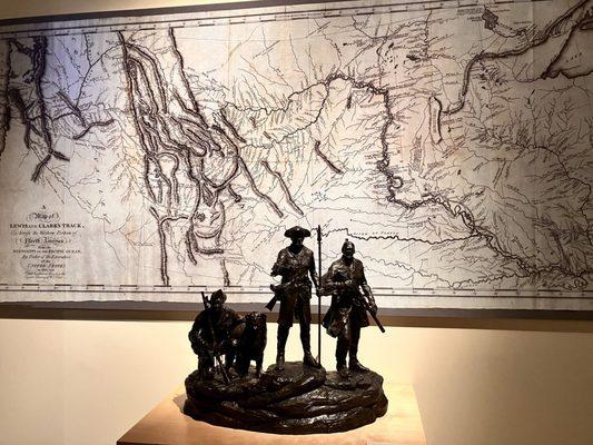 Lewis and Clark statue with their map