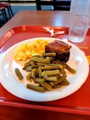 Meat loaf, green beans, Mac n cheese