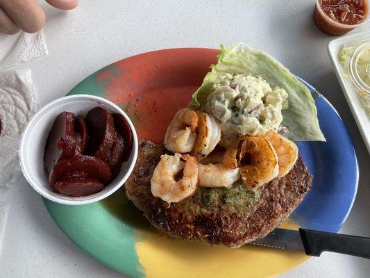 Surf & Turf with potato salad and beets