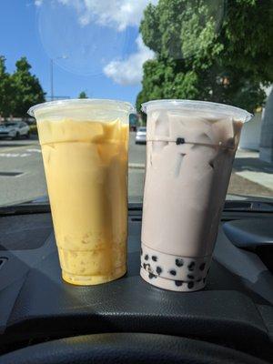 Passionfruit bubble tea w & taro bubble tea w boba