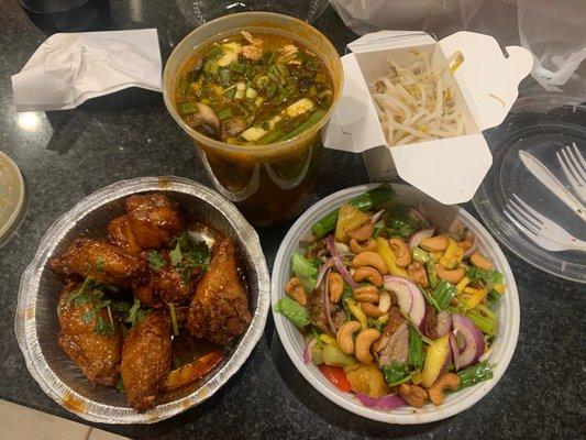 Wings, Crispy Duck Salad, Tom Yum Soup