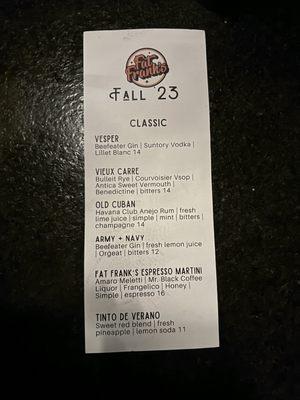 Drink menu